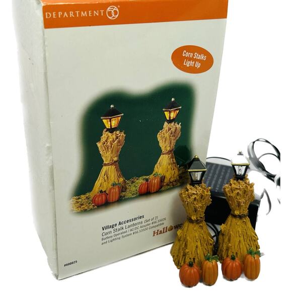 Department 56 CORN STALK LANTERNS Set of 2 in Box with Lights - Picture 1 of 12